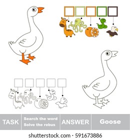 Educational puzzle game for kids. Find the hidden word White Goose