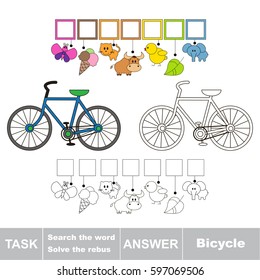 Educational puzzle game for kids. Find the hidden word two-wheeled bicycle.