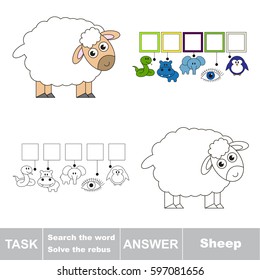 Educational puzzle game for kids. Find the hidden word Sheep