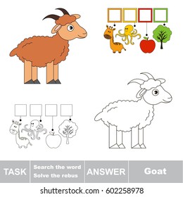 Educational puzzle game for kids. Find the hidden word Cute Brown Goat