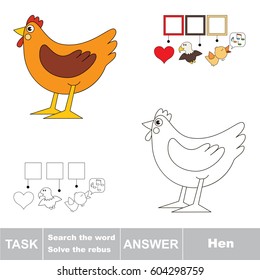 Educational puzzle game for kids. Find the hidden word Hen.