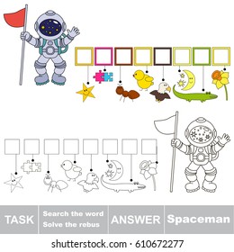 Educational puzzle game for kids. Find the hidden word Spaceman