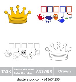 Educational puzzle game for kids. Find the hidden word Crown