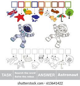 Educational puzzle game for kids. Find the hidden word Astronaut