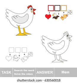 Educational puzzle game for kids. Find the hidden word Hen