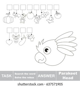 Educational puzzle game for kids. Find the hidden word Parakeet Head