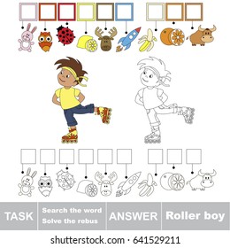 Educational puzzle game for kids. Find the hidden word Roller Boy
