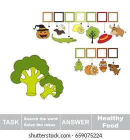 Educational puzzle game for kids. Find the hidden word Healthy Food