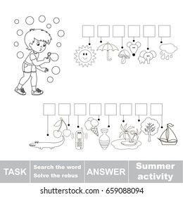 Educational puzzle game for kids. Find the hidden word Summer Activity