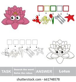 Educational puzzle game for kids. Find the hidden word Lotus