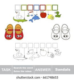 Educational puzzle game for kids. Find the hidden word Sandals