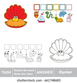 Educational puzzle game for kids. Find the hidden word Funny Oyster