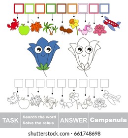 Educational puzzle game for kids. Find the hidden word Campanula