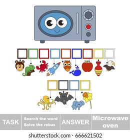 Educational puzzle game for kids. Find the hidden word Microvave Oven