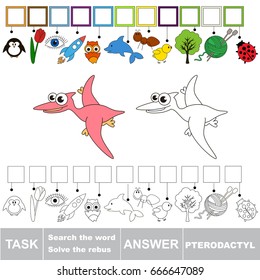 Educational puzzle game for kids. Find the hidden word Pterodactyl Dino