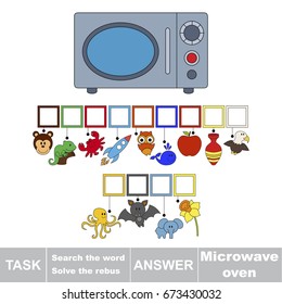 Educational puzzle game for kids. Find the hidden word Microwave Oven