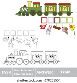 Educational puzzle game for kids. Find the hidden word Funny Toy Train