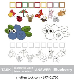 Educational puzzle game for kids. Find the hidden word Funny Blueberry