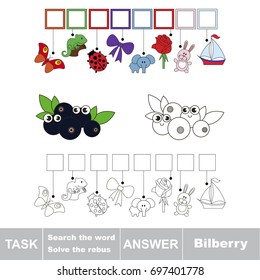 Educational puzzle game for kids. Find the hidden word Funny Black Bilberry