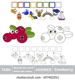 Educational puzzle game for kids. Find the hidden word Funny Cowberry