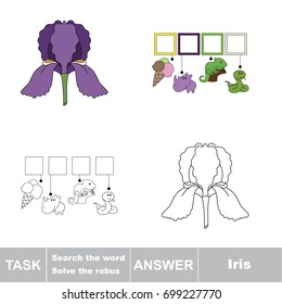 Educational puzzle game for kids. Find the hidden word Iris