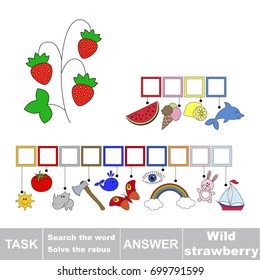 Educational puzzle game for kids. Find the hidden word Wild Strawberry