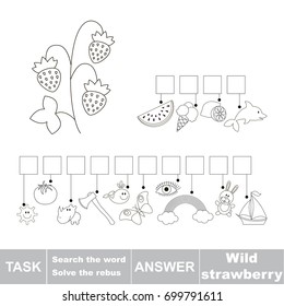 Educational puzzle game for kids. Find the hidden word Wild Strawberry