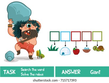 Educational puzzle game for kids. Find the hidden word Giant. (Vector illustration)