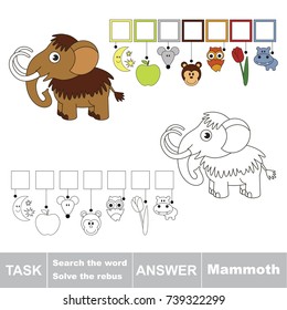 Educational puzzle game for kids. Find the hidden word Funny North Mammoth