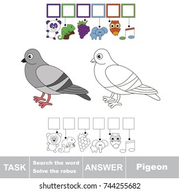 Educational puzzle game for kids. Find the hidden word Pigeon