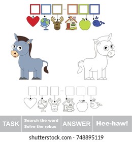 Educational puzzle game for kids. Find the hidden word Hee-Haw