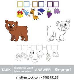 Educational puzzle game for kids. Find the hidden word Gr-gr-gr