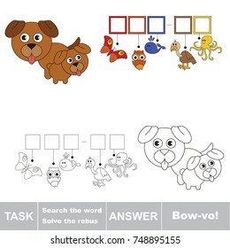 Educational puzzle game for kids. Find the hidden word Bow-vo