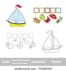 Educational puzzle game for kids. Find the hidden word Yacht