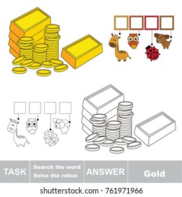 Educational puzzle game for kids. Find the hidden word Gold