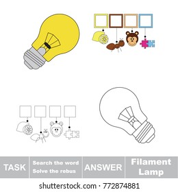 Educational puzzle game for kids. Find the hidden word Filament Lamp