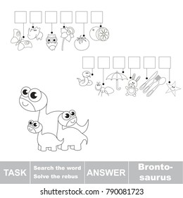 Educational puzzle game for kids. Find the hidden word Brontosaurus