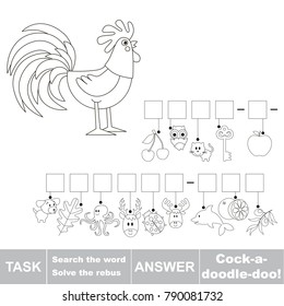 Educational puzzle game for kids. Find the hidden word Cock-a-doodle-doo svg