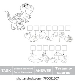 Educational puzzle game for kids. Find the hidden word Tyrannosaurus
