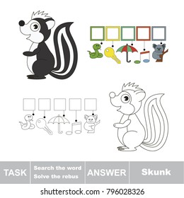 Educational puzzle game for kids. Find the hidden word Skunk