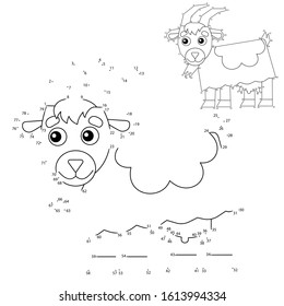 Educational Puzzle Game for kids: numbers game. Cartoon nanny goat. Farm animals. Coloring book for children.