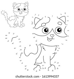 Educational Puzzle Game for kids: numbers game. Cartoon cat. Pets. Coloring book for children.