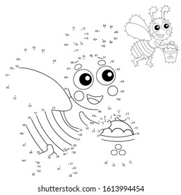 Educational Puzzle Game for kids: numbers game. Cartoon bee with honey. Coloring book for children.