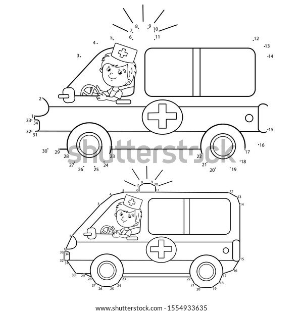 Educational Puzzle Game for kids: numbers\
game. Ambulance car. Coloring book for\
children.