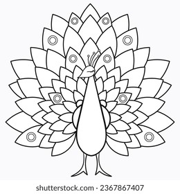 Educational and Relaxing Animal Coloring Book Pages Perfect for Kids and Adults Isolated Outline Vector Animal Illustration peacock