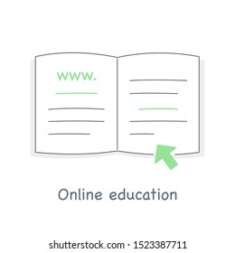 Educational resource, online education, distance learning, reading, exam preparation or storytelling concept. Outline vector icon, thin line stroke illustration.