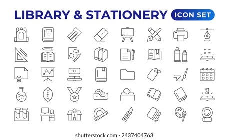 Educational Resources Line Icons set. Backpack, Book,  learning, school. Learning icon set. Contains study, graduation, student, knowledge, learning, school, and stationery icons.