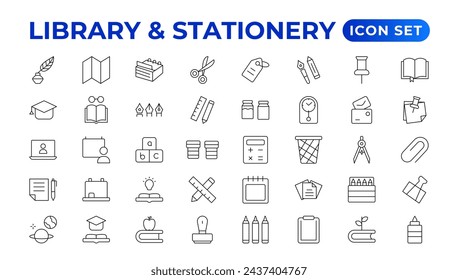 Educational Resources Line Icons set. Backpack, Book,  learning, school. Learning icon set. Contains study, graduation, student, knowledge, learning, school, and stationery icons.