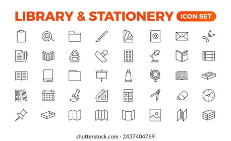 Educational Resources Line Icons set. Backpack, Book,  learning, school. Learning icon set. Contains study, graduation, student, knowledge, learning, school, and stationery icons.