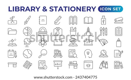 Educational Resources Line Icons set. Backpack, Book,  learning, school. Learning icon set. Contains study, graduation, student, knowledge, learning, school, and stationery icons.